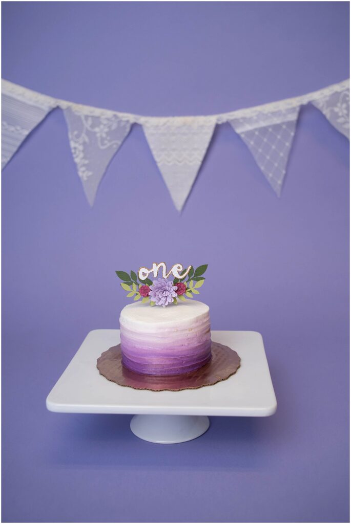 purple bunting ombre cake birthday photos