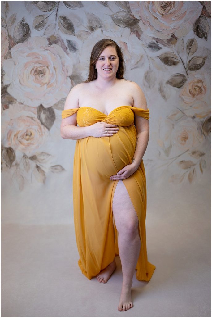 floral backdrop maternity session