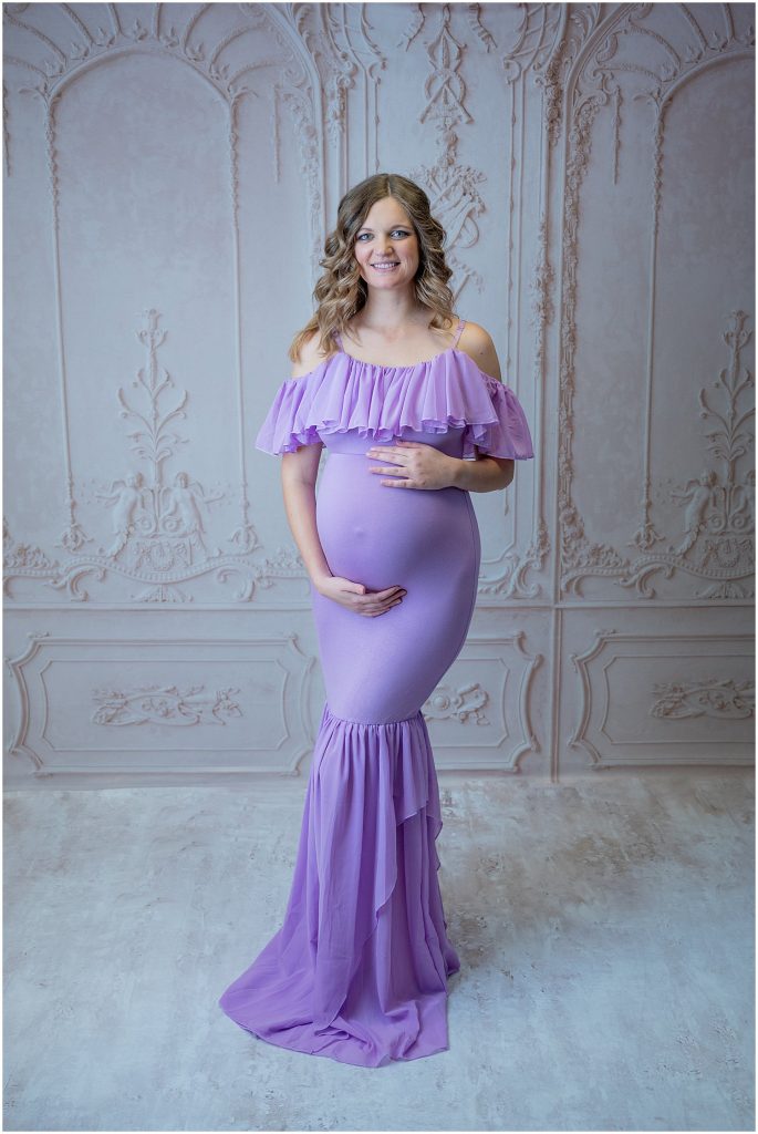 lavender mermaid style maternity gown