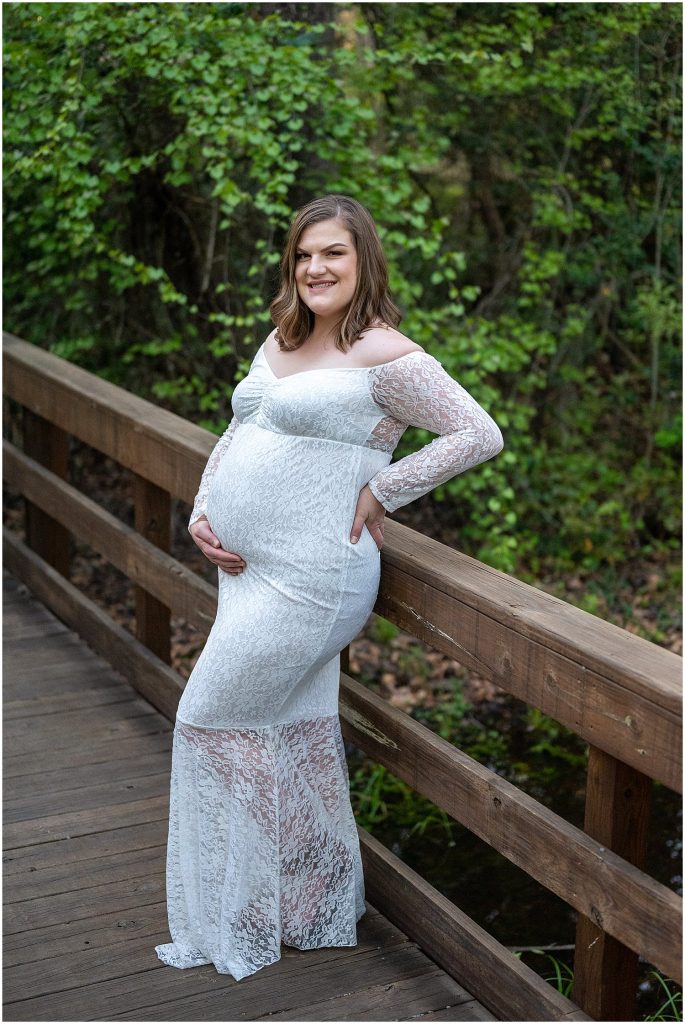 white lace gown maternity dress