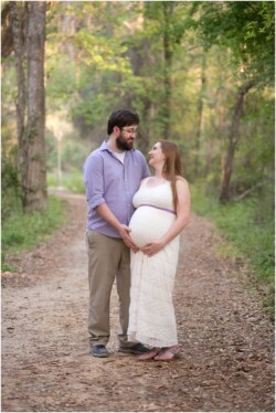 mom and dad looking at each other outside