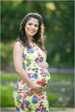 backlit outdoor maternity floral dress
