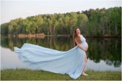blue chiffon sew trendy maternity gown outdoors flowy