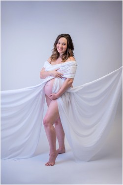 white chiffon fabric maternity session